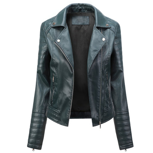 Women’s Green Biker Genuine Sheepskin Quilted Sleeves Moto Racer Outfit Rider Smooth Retro Slim Fit Leather Jacket